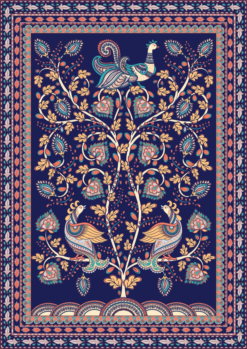 Kalamkari peacock blue