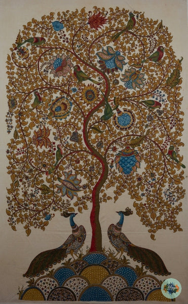 Peacocks and birds in a tree