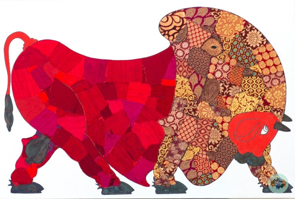 Textile art red down